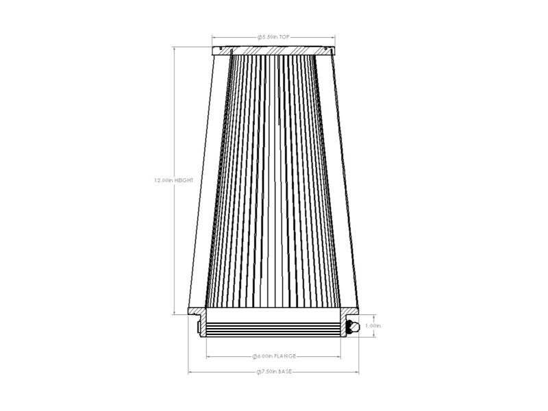 aFe POWER Universal Clamp-On Air Filter w/ D2 Dura-Dry Media - 6in F x 7.5in B x 5.5in T x 12in H - 21-60512V
