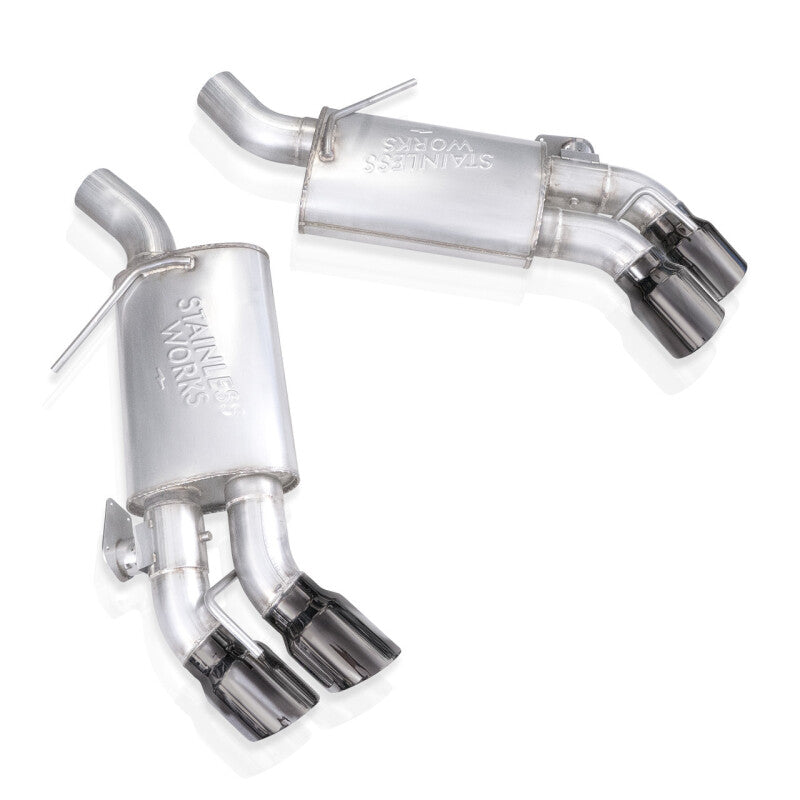 Stainless Works 16-21 Camaro SS 3in Original Factory Connect Axle Back w/Valve - 4in Quad Black Tips - CA16RVMKFBC