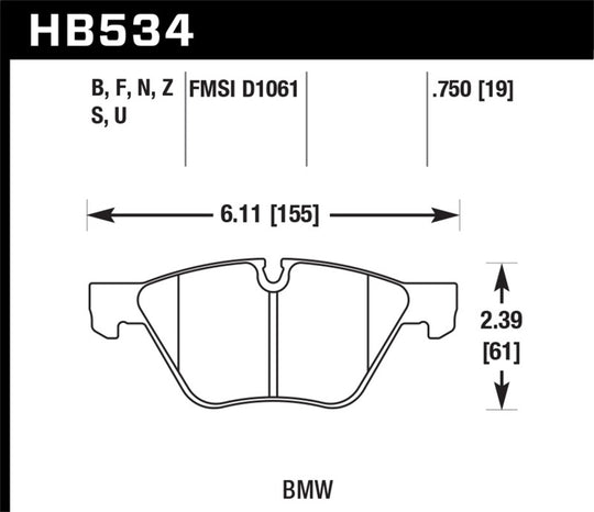 Hawk 08-12 BMW 128i /06 325i/325Xi /07 328i/328Xi /06 330i/330Xi Front HT-10 Race Brake Pads - HB534S.750