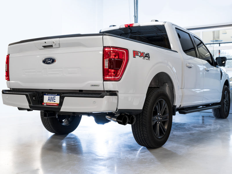AWE 21+ Ford F150 Dual Side Exit Cat-Back Exhaust - 4.5in Diamond Black Tips *For Stock Y-Pipe Only - 3015-23059