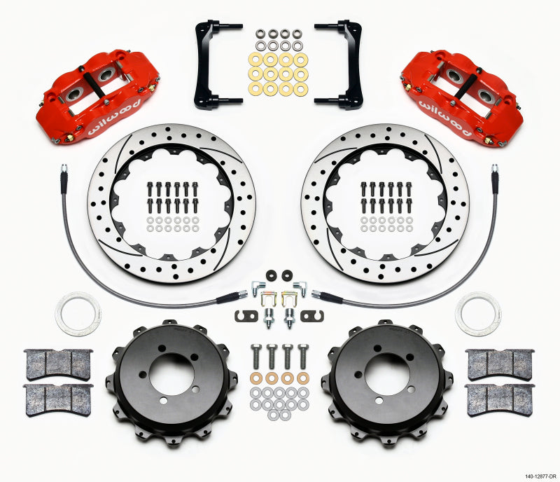 Wilwood Narrow Superlite 4R Rear Kit 12.88in Drilled Red 2008-2012 Subaru WRX w/Lines - 140-12877-DR