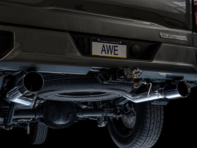 AWE Tuning 4th Gen GM 1500 5.3L 0FG Cat-Back Split Rear Exit (Flat Bumper) - Dual Diamond Tips - 3015-33206
