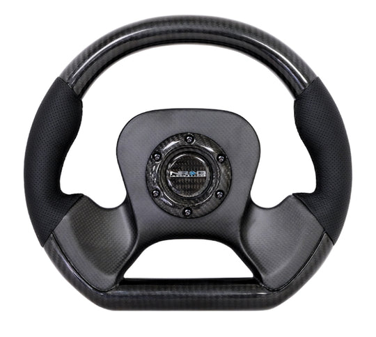 NRG Carbon Fiber Steering Wheel (320mm) CF Center Plate & Two-Tone Carbon w/Leather Trim Handles - ST-X10CF