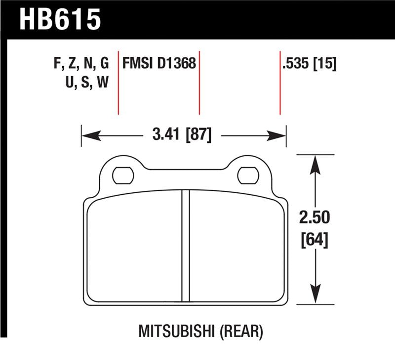 Hawk 2008-2014 Mitsubishi Lancer Evo (1-piece front rotor) High Perf. Street 5.0 Rear Brake Pads - HB615B.535