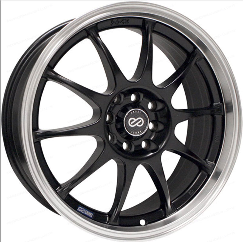 Enkei J10 16x7 5x108/115 38mm Offset 72.62mm Bore Dia Matte Black w/ Machined Lip Wheel - 409-670-03BK