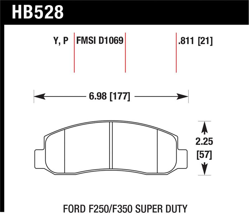 Hawk 05-11 F-250/F-350 Super Duty Pickup / 11 F-550 Super Duty Pickup Front LTS Street Brake Pads - HB528Y.811