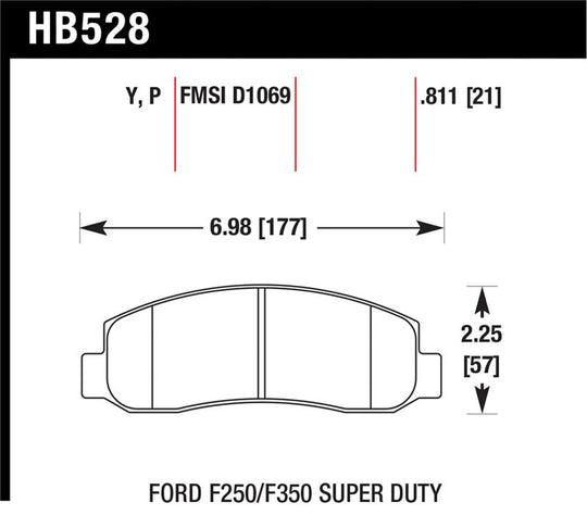 Hawk 05-11 F-250/F-350 Super Duty Pickup / 11 F-550 Super Duty Pickup Front LTS Street Brake Pads - HB528Y.811