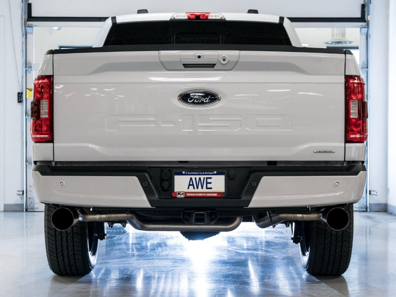 AWE Tuning 0FG 21+ Ford F150 Dual Split Rear Cat-Back Exhaust- 5in Diamond Black Tips - 3015-33119
