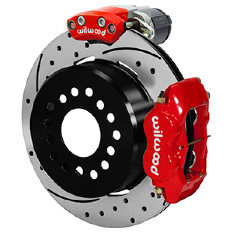 Wilwood Forged Dynalite Rear Electronic Parking Brake Kit - Red Powder Coat Caliper - D/S Rotor - 140-16142-DR