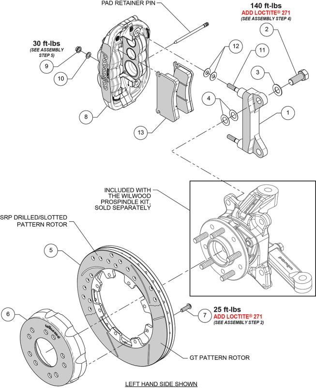 Wilwood kit front XRS6R wwe C10 alum pro spindle 12.19 rotor - 140-18300