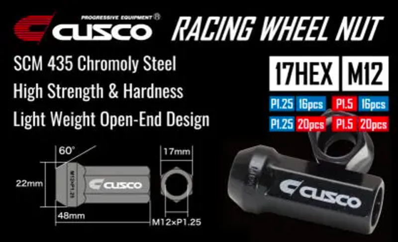 Cusco Wheel Lug Nut Set - M12 x P1.25mm - Black (20pcs) - 00B 738 12520B