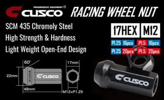 Cusco Wheel Lug Nut Set - M12 x P1.25mm - Black (20pcs) - 00B 738 12520B