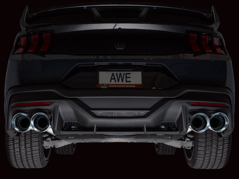AWE 2024 Ford Mustang Dark Horse S650 RWD Track Edition Cat-Back Exhaust w/ Quad Chrome Silver Tips - 3020-42375