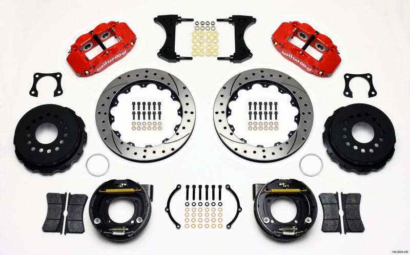 Wilwood Narrow Superlite 4R Rear P-Brk Kit 12.88in Drilled Red 58-64 Olds/Pontiac Ends 2.81in Offset - 140-9224-DR