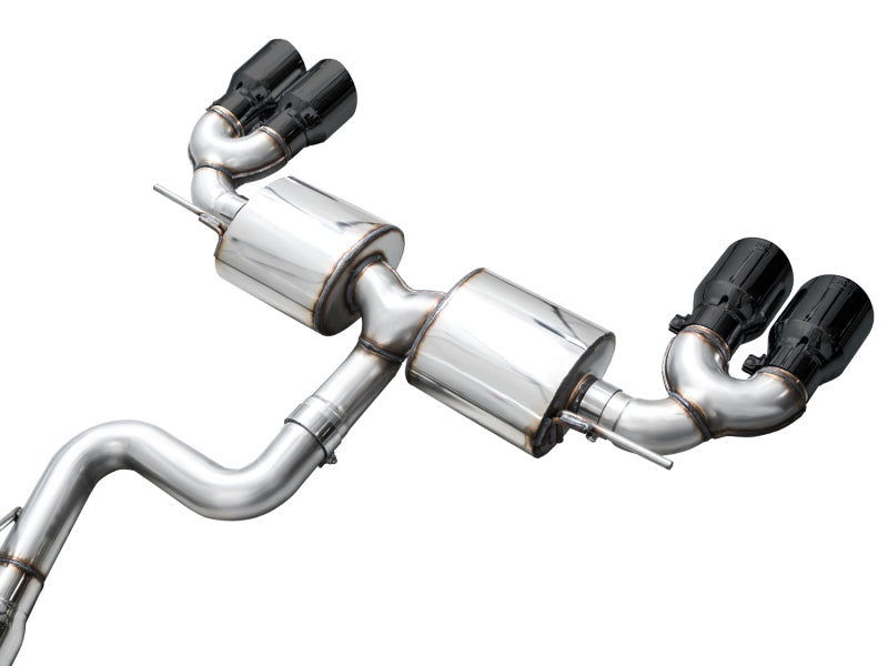 AWE Tuning MK8 Volkswagen Golf R 3in Touring Edition Quad Exhaust - Diamond Black Tips - 3015-43658