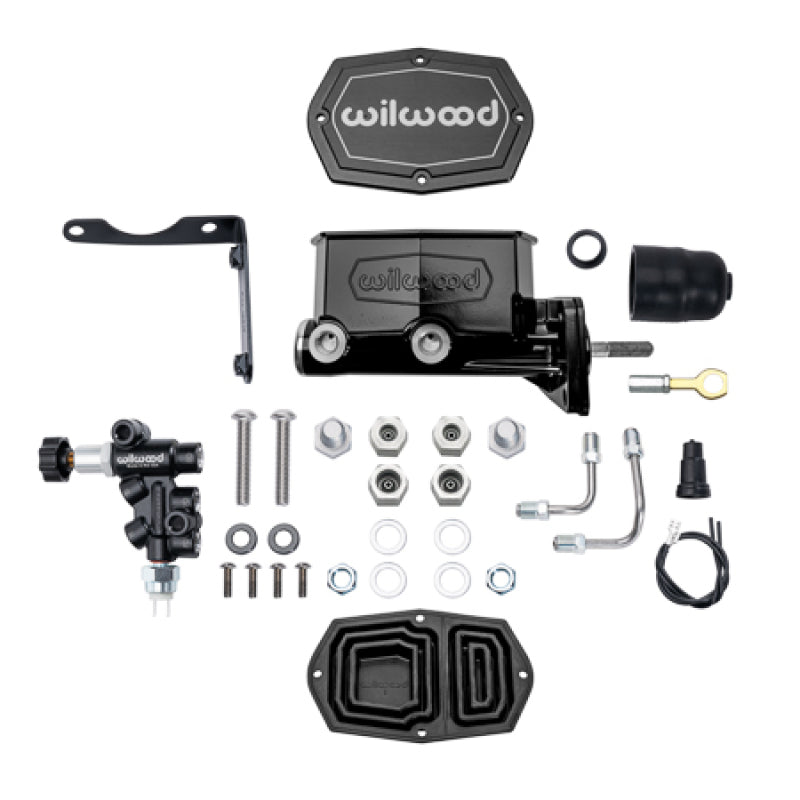 Wilwood Compact Tandem M/C Aluminum 1.00in Bore w/ Bracket/Valve/Push (Mopar) - Black E-coat - 261-17319-BK