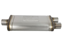 Load image into Gallery viewer, aFe MACHForce XP SS Muffler 2.5in Center Inlet / 2.5in Dual Outlets 18in L x 9in W x 4in H Body - 49M00009