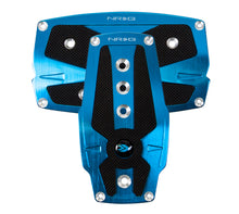Load image into Gallery viewer, NRG Brushed Aluminum Sport Pedal A/T - Blue w/Black Rubber Inserts - PDL-250BL
