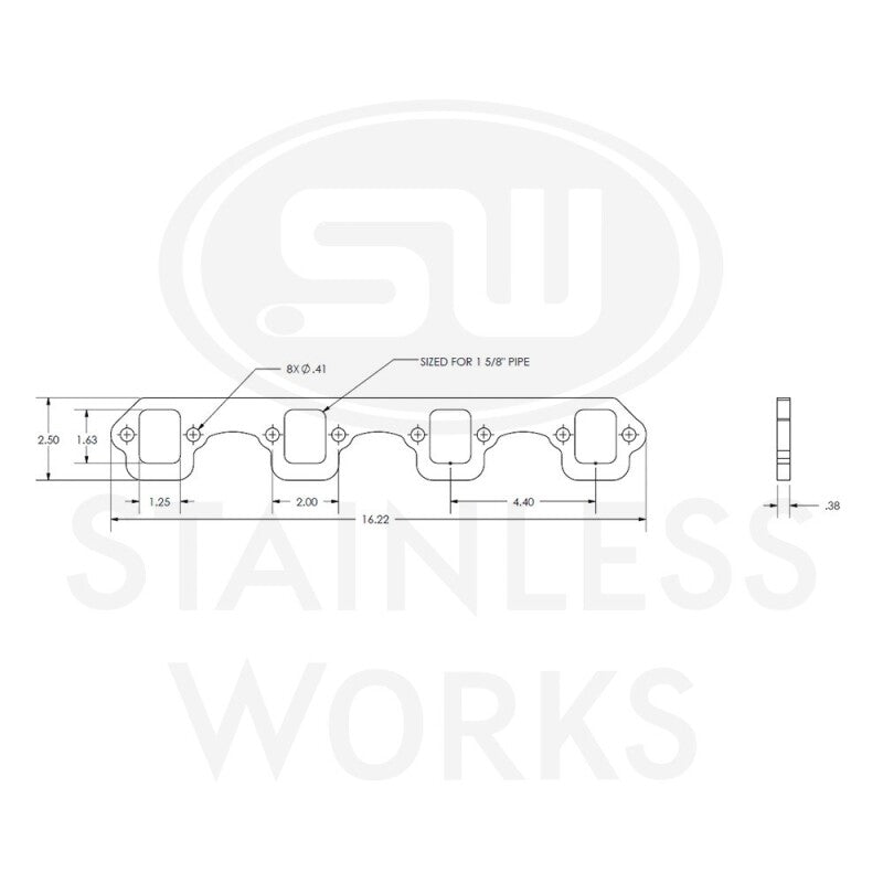 Stainless Works SBF Stock Rectangular Shaped Port 304SS Exhaust Flanges 1-5/8in Primaries (2in BP) - HFSBF1