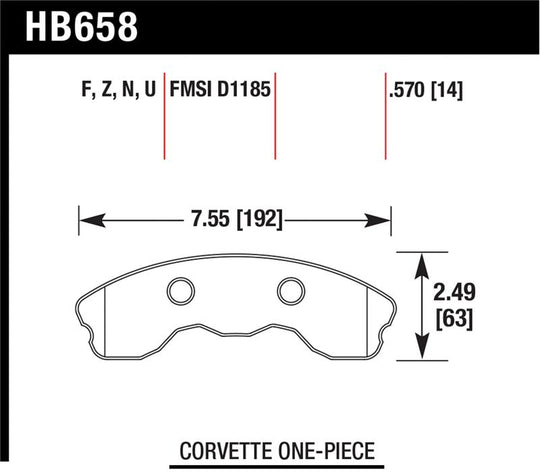 Hawk 2010-2013 Chevy Corvette Grand Sport (One-Piece Pads) High Perf. Street 5.0 Front Brake Pads - HB658B.570