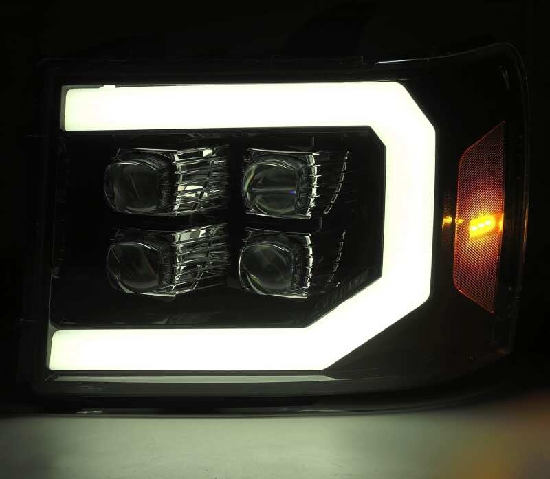 AlphaRex 07-13 GMC 1500HD NOVA LED Proj Headlights Plank - Jet Black w/Activ Light/Seq Signal/DRL - 880608