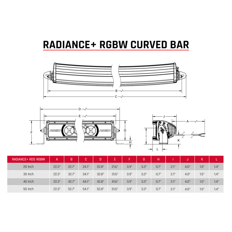 Rigid Industries Radiance+ Curved 20in. RGBW Light Bar - 320053