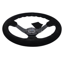Load image into Gallery viewer, NRG Reinforced Steering Wheel (350mm / 3in. Deep) Blk Suede/Silver BBall Stitch w/5mm Mt. Blk Spokes - RST-036MB-S-SL