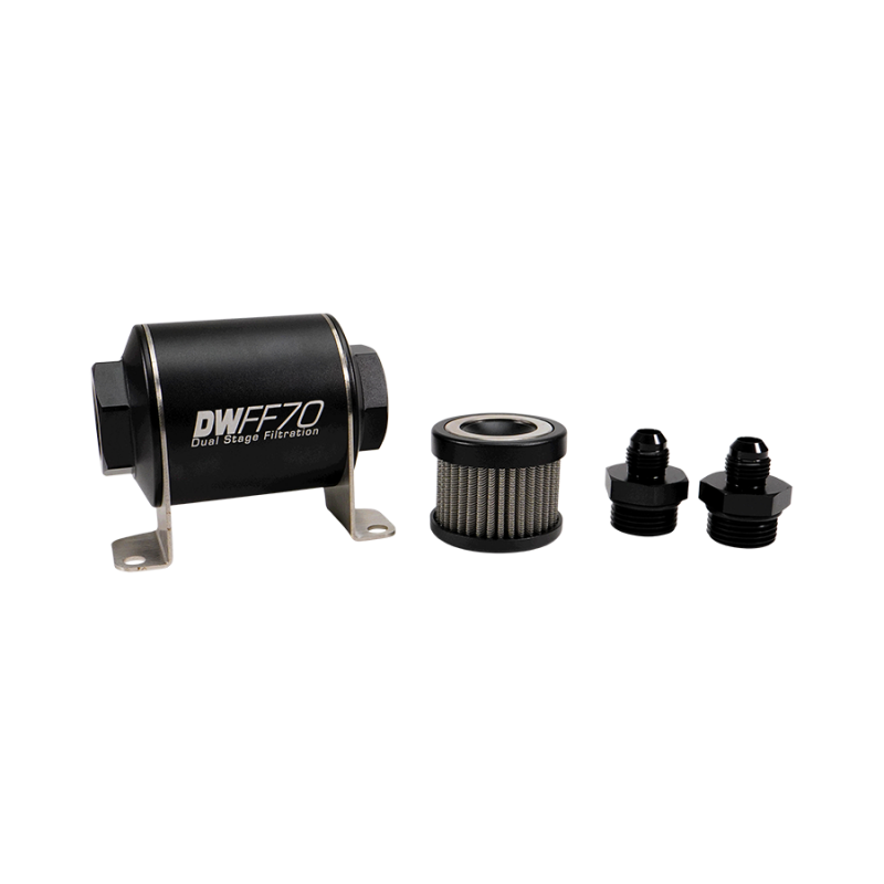 DeatschWerks Stainless Steel 6AN 100 Micron Universal Inline Fuel Filter Housing Kit (70mm) - 8-03-070-100K-6