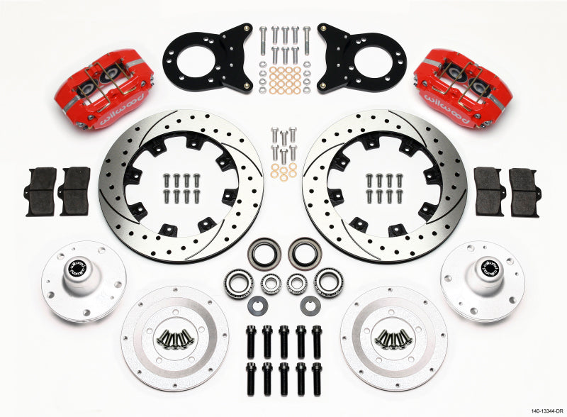Wilwood Dynapro Dust-Boot Front Kit 12.19in Drill Red 1965-1969 Mustang Disc & Drum Spindle - 140-13344-DR