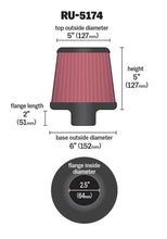 Load image into Gallery viewer, K&amp;N Universal Rubber Filter-Round Tapered 2.5in Flange ID x 6in Base OD x 5in Top OD x 5in Height - RU-5174