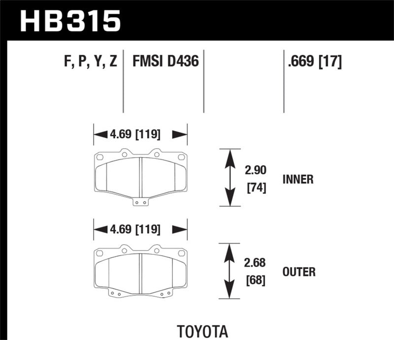 Hawk 95-98 Toyota Tacoma HPS 5.0 Front Brake Pads - HB315B.669