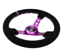 Load image into Gallery viewer, NRG Reinforced Steering Wheel (350mm / 3in. Deep) Black Suede w/Purple Center &amp; Purple Stitching - RST-006S-PP