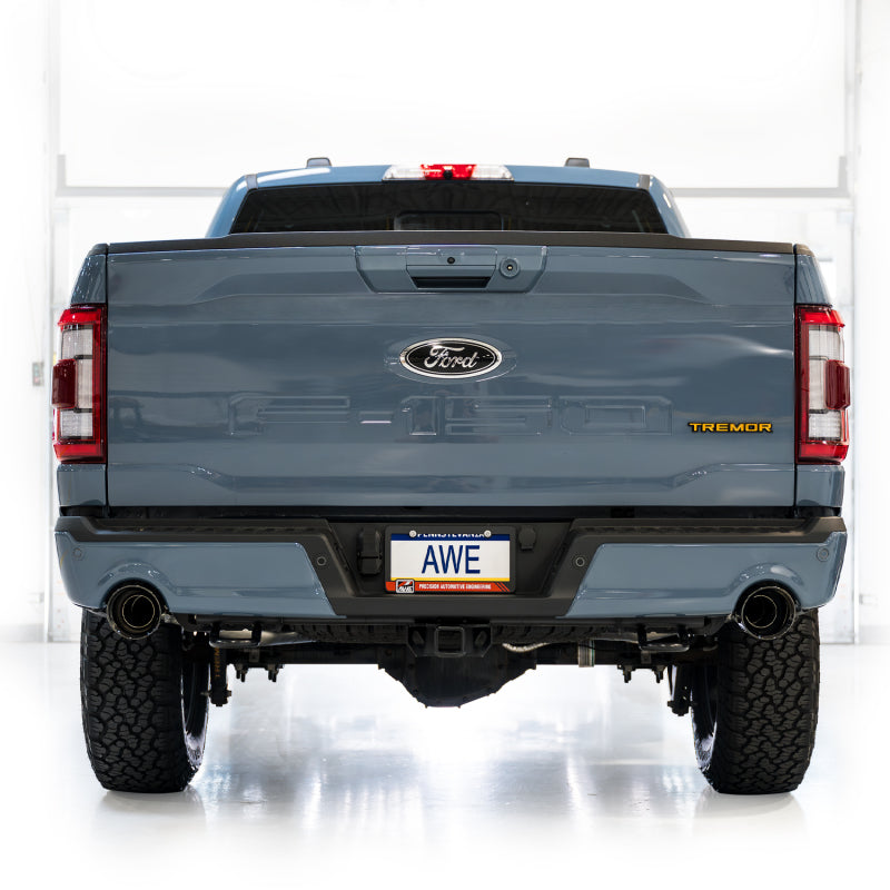 AWE Tuning 2021+ Ford F-150 Tremor (w/ Bumper Cutouts) 0FG Resonated Cat-Back - Diamond Black Tips - 3015-33402