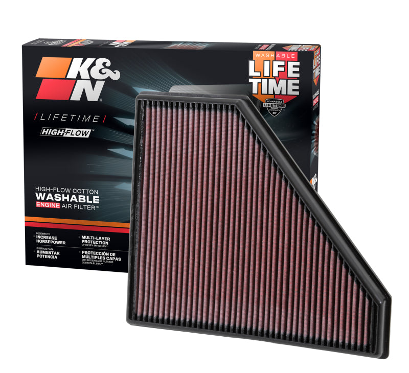 K&N Replacement Panel Air Filter 12.313in OS L x 10.313in OS W x 1.188in H for 13-14 Cadillac ATS - 33-2496