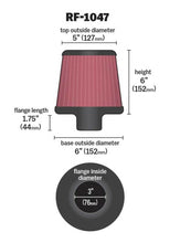 Load image into Gallery viewer, K&amp;N Round Tapered Universal Air Filter 3 inch Flange 6 inch Base 5 inch Top 6 inch Height - RF-1047