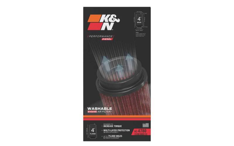 K&N Universal Filter Round Tapered 4in FlangeID / 6.625in Base OD / 5.25in Top OD / 9.5in Height - RC-4780