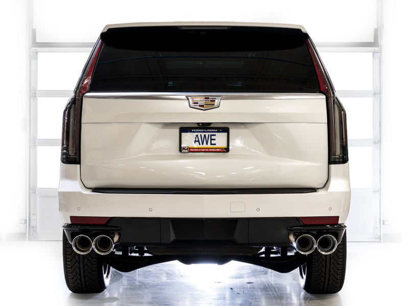 AWE Tuning 2021+ Cadillac Escalade 6.2L 0FG Dual Exit Exhaust System w/ 5in Chrome Silver Tips - 3015-42321