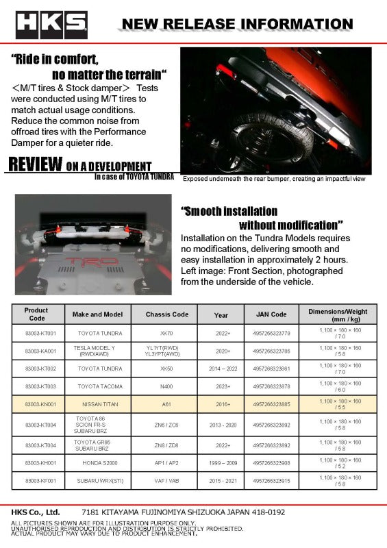 HKS Performance Damper for 2016+ Titan - 83003-KN001