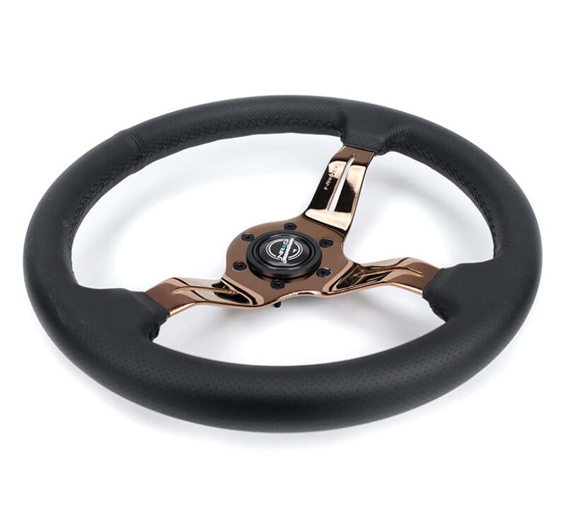 NRG Light Weight Gaming Steering Wheel - Splitz 350mm 3 Rose Gold Spokes Slits - Leather - ST-010RG-PR