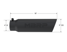 Load image into Gallery viewer, MBRP Universal 5in OD Angled Rolled End 4in Inlet 18in Length Black Finish Exhaust Tip