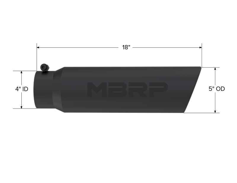 MBRP Universal 5in OD Angled Rolled End 4in Inlet 18in Length Black Finish Exhaust Tip - T5124BLK
