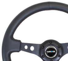 Load image into Gallery viewer, NRG Reinforced Steering Wheel (350mm / 3in. Deep) Blk Leather w/Blk Spoke &amp; Circle Cutouts - RST-006BK