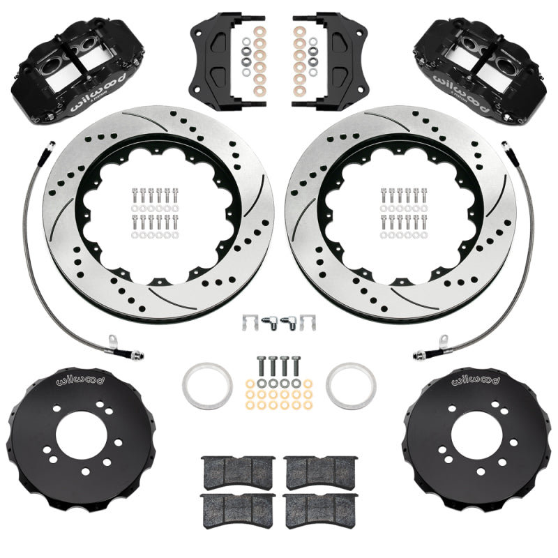 Wilwood 99-02 Nissan Skyline Superlite 6R Front BBK w/ 14.00in D/S Rotors & Flexlines - Black - 140-18258-D