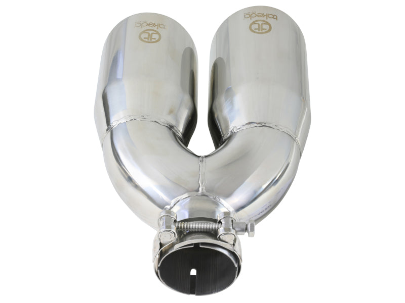 aFe Takeda 2.5in 304 Stainless Steel Clamp-on Tip Passenger Side 2.5in Inlet 4inDual - Polished - 49T25484-P121