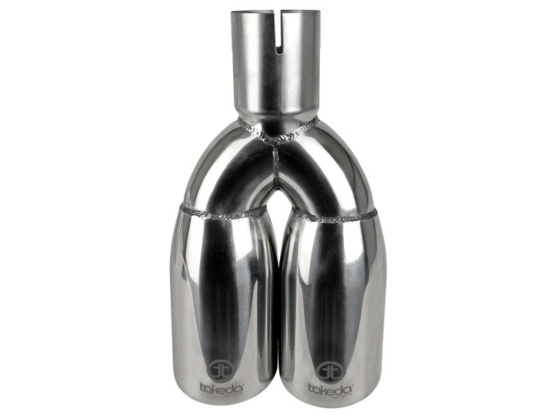 aFe Takeda 304 Stainless Steel Clamp-on Exhaust Tip Polished 2-1/2ininlet x 3-1/2in Outlet X 12in L - 49T25374-P121
