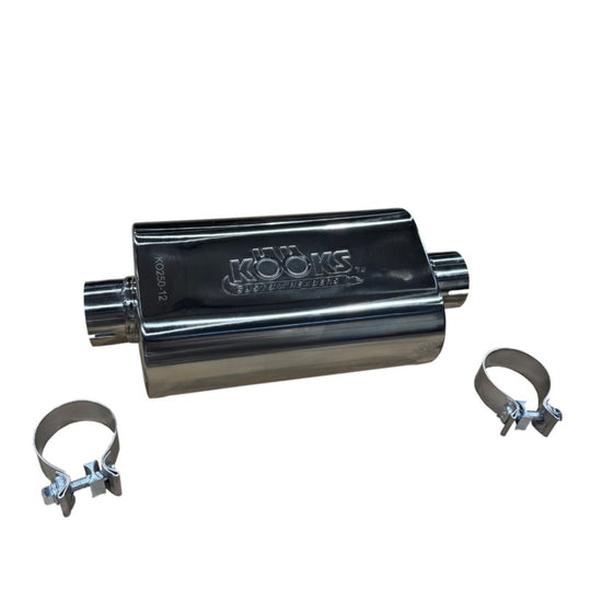 Kooks 2.5in Oval Clamp In Muffler 12in Long Body Polished Stainless Steel - KO250-12-CI