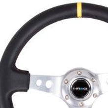 Load image into Gallery viewer, NRG Reinforced Steering Wheel (350mm / 3in. Deep) Blk Leather w/Circle Cut Spokes &amp; Single Yellow CM - RST-006SL-Y