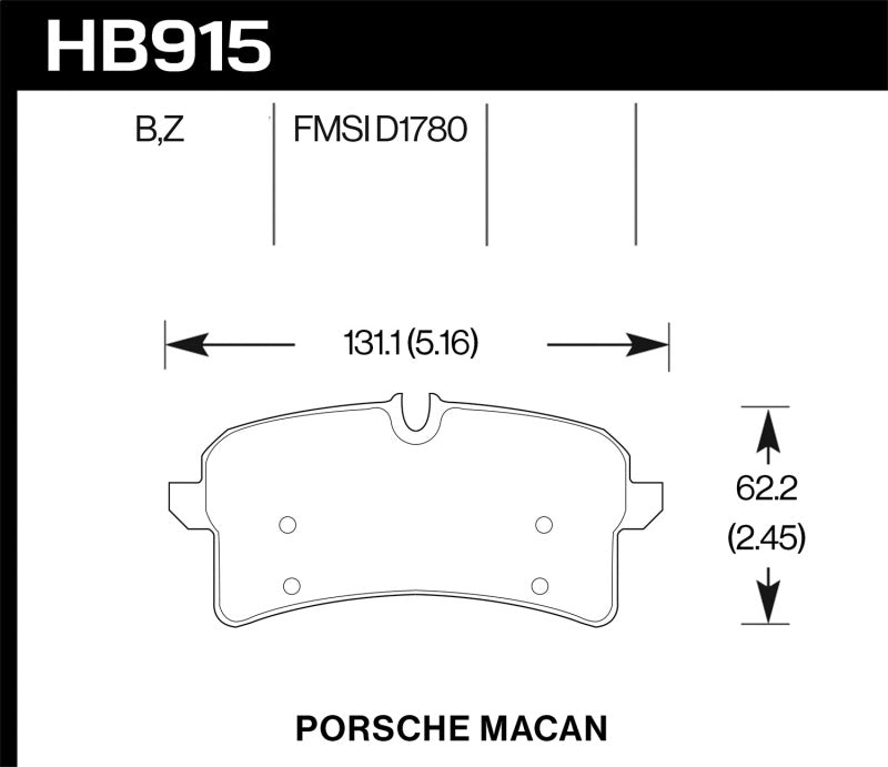 Hawk 16-18 Porsche Macan Performance Ceramic Street Rear Brake Pads - HB915Z.664