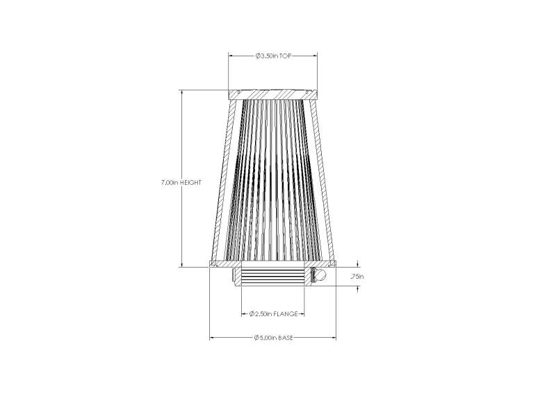 aFe POWER Universal Clamp-On Air Filter / D2 Dura-Dry Media 2-1/2in F x 5in B x 3-1/2in T x 7inH - 21-25507V