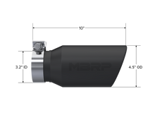 Load image into Gallery viewer, MBRP Universal Tip 4.5in OD / 3.2in Inlet / 10in Length / Angled Cut Rolled End - Black - T5196BLK